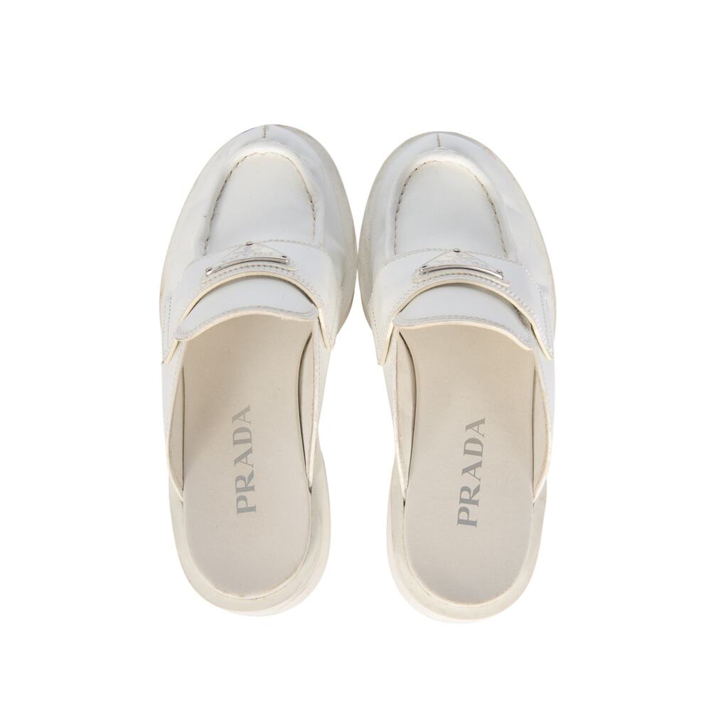 Prada White Leather Mules with Triangle Logo Size 36 - Picture 3 of 4